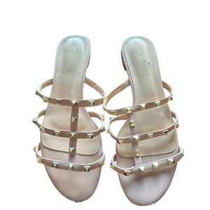 Flat studded sandals sz 10 silver/nude rockstuds